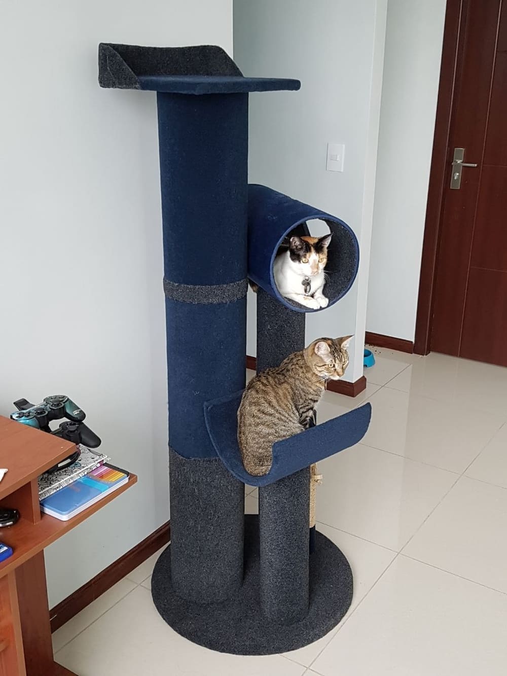 Torre con rascador para gatos.